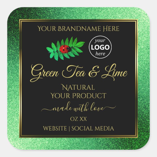 Green Glitter Black Product Labels Ladybug Logo (Front)