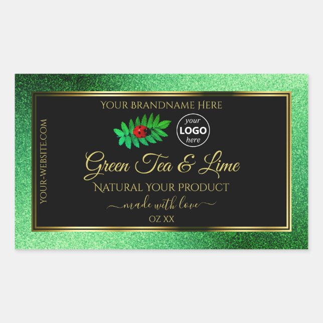 Green Glitter Black Product Labels Ladybug Logo (Front)