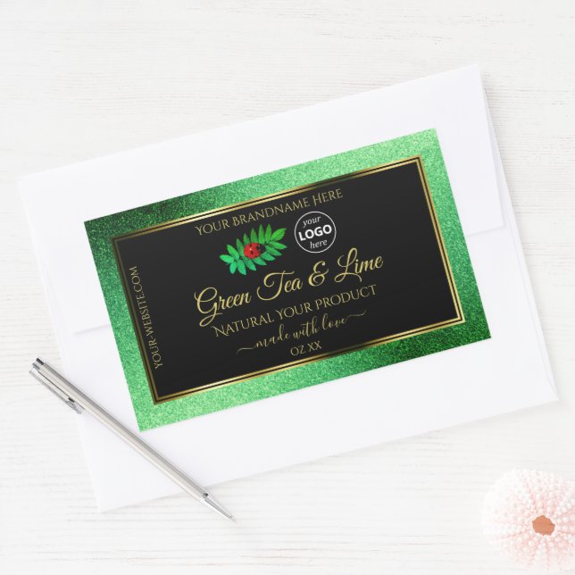 Green Glitter Black Product Labels Ladybug Logo (Envelope)