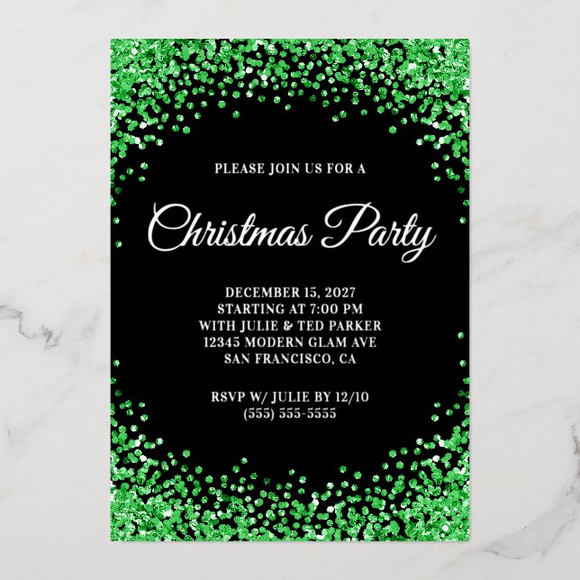 Green Glitter Border Black Christmas Party (Front)
