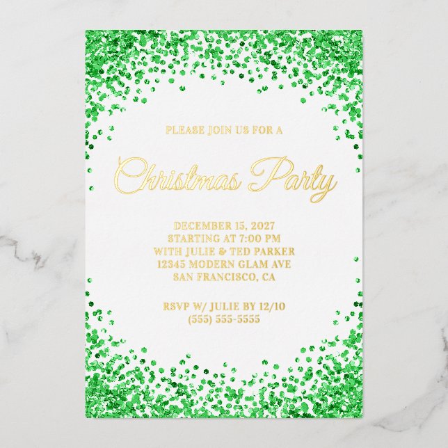 Green Glitter Border White Christmas Party (Front)