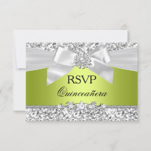 Green Glitter Bow Quinceanera RSVP