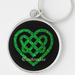 Green Glitter Celtic Heart Knot Key Chain