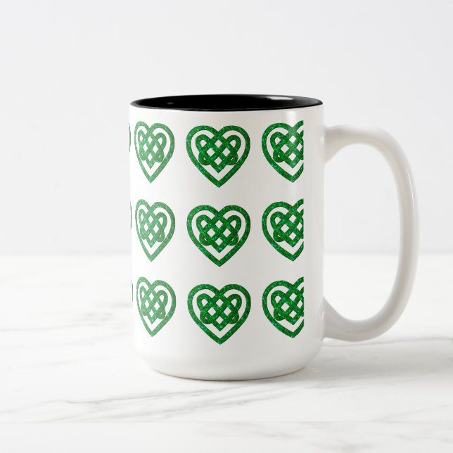 Green Glitter Celtic Heart Knot Pattern Mug (Right)