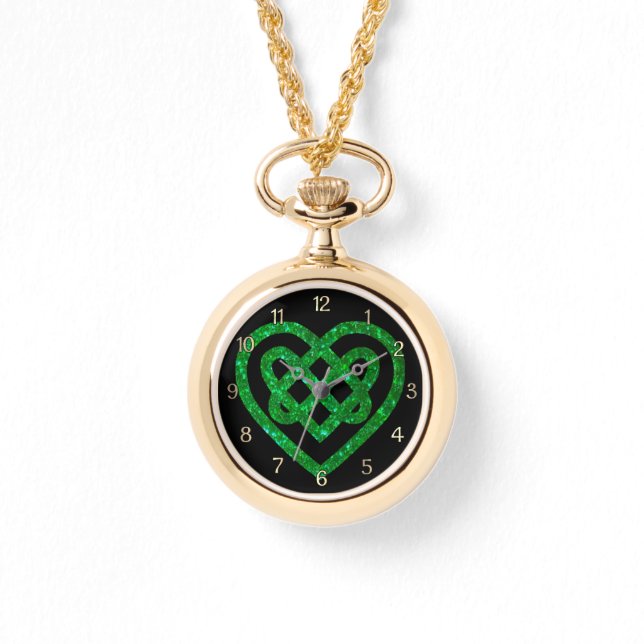 Green Glitter Celtic Heart Knot   Watch (Front)