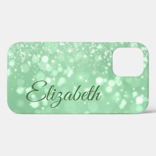 Green Glitter Chic Girly Name iPhone 12 Case