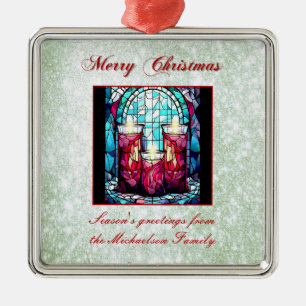 Green Glitter Christmas Stained Glass Candles Metal Tree Decoration