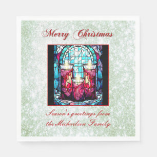 Green Glitter Christmas Stained Glass Candles Napkin