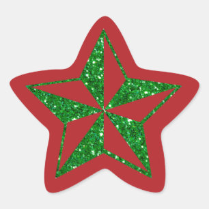 Green Glitter Christmas Star Sticker