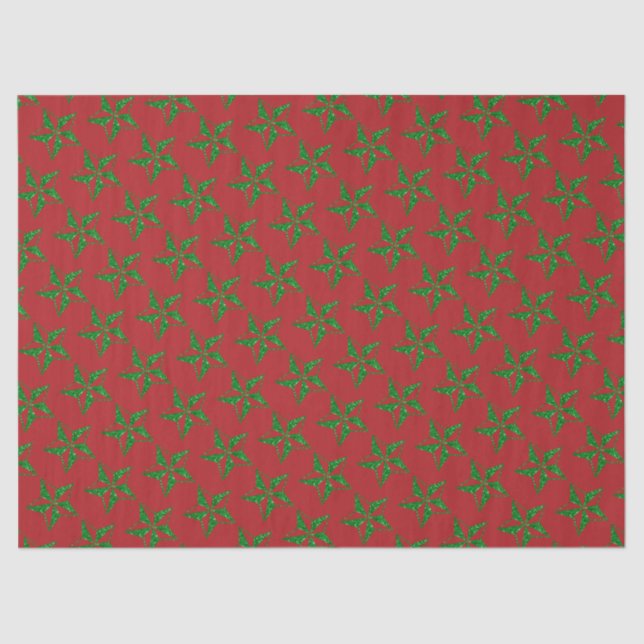 Green Glitter Christmas Star Tissue Paper (Front)