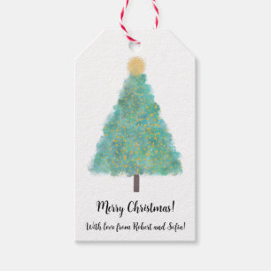 Green glitter christmas tree gift tags