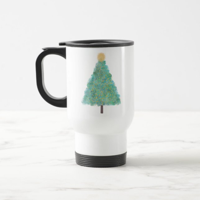 Green glitter christmas tree  travel mug (Left)