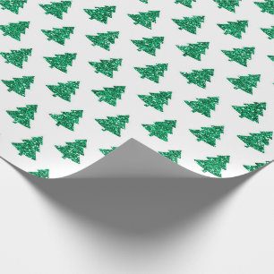 Green Glitter Christmas Trees Sparkle Christmas Wrapping Paper