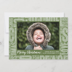Green Glitter Christmas Words Holiday Photo Card