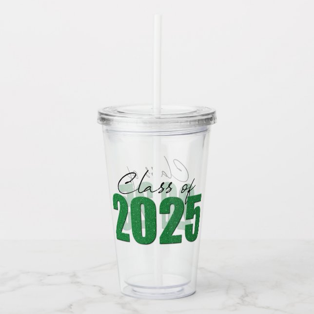 Green Glitter Class of 2025 Acrylic Tumbler (Front)