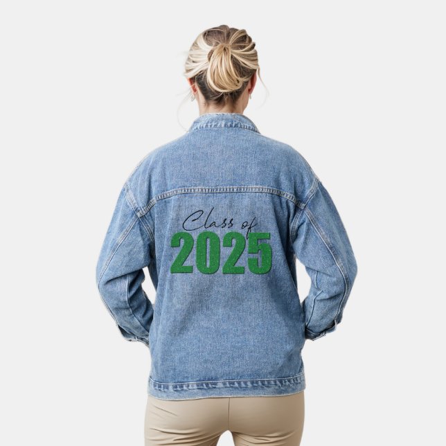 Green Glitter Class of 2025 Denim Jacket (Model)