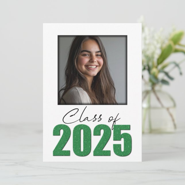 Green Glitter Class of 2025 Photo Open House Invitation (Standing Front)