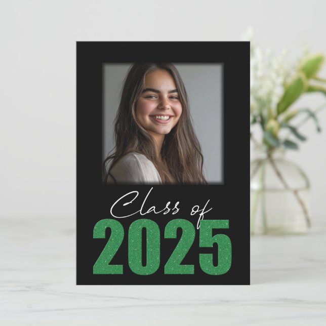 Green Glitter Class of 2025 Photo Open House Invitation (Standing Front)