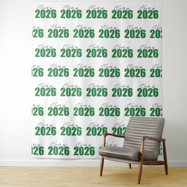 Green Glitter Class of 2026 Photo Backdrop Tapestry (In Situ)