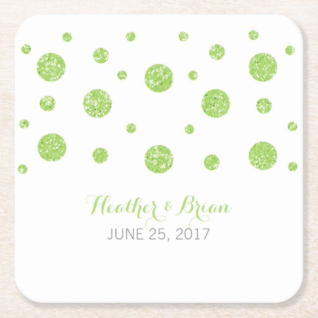Green Glitter Confetti Paper Coasters (Front)