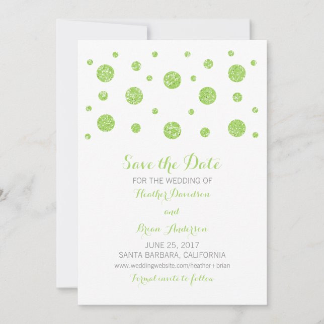 Green Glitter Confetti Save the Date Invite (Front)