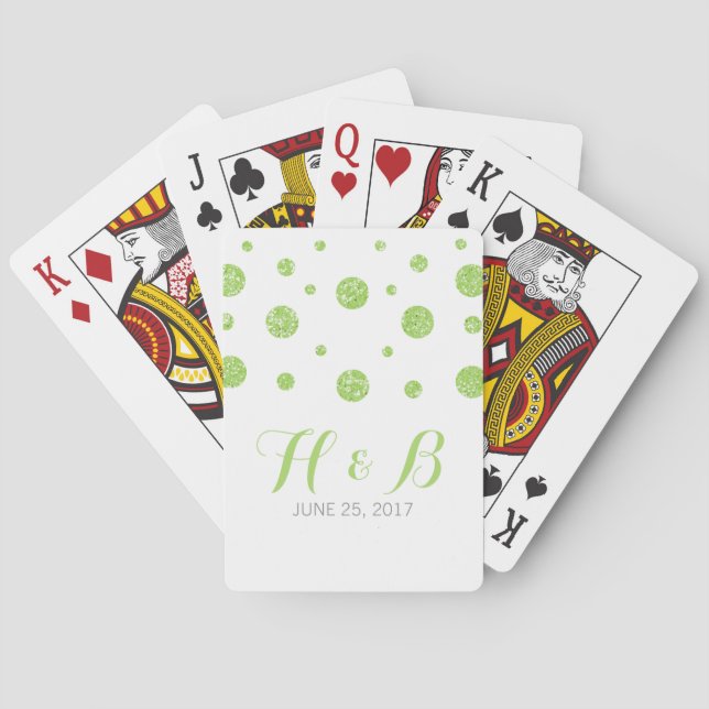 Green Glitter Confetti Wedding Playing Cards (Back)
