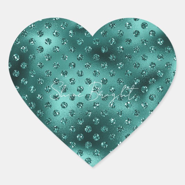 Green Glitter Dots    Heart Sticker (Front)