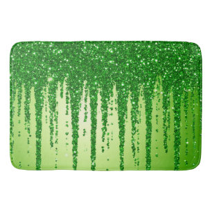Green Glitter Drip Background With Sparkling Bath Mat