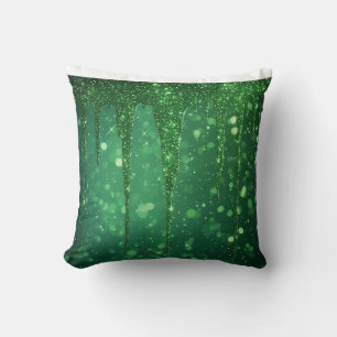 Green Glitter Drip Background With Sparkling Bokeh Cushion