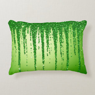 Green Glitter Drip Background With Sparkling Decorative Cushion