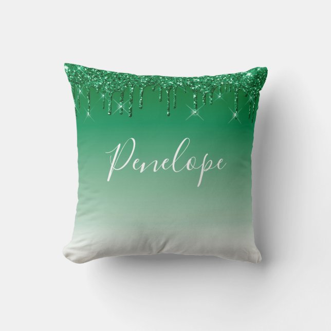Green Glitter Dripping Monogram Cushion (Front)