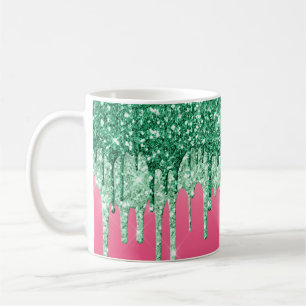Green Glitter Drips Pink Glam Trendy Fun Coffee Mug