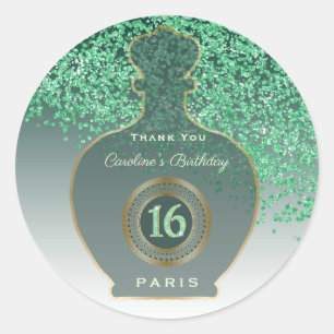 Green Glitter Emerald Fragrance, Sweet 16 Classic Round Sticker