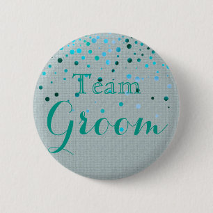 Green Glitter Faux Confetti Wedding Team Groom 6 Cm Round Badge
