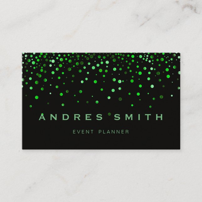 Green Glitter Faux Foil Confetti Black Business Card (Front)
