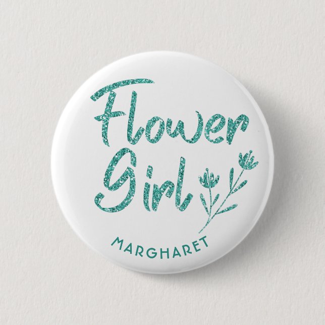 Green Glitter Flower Girl Bridal Shower pin (Front)