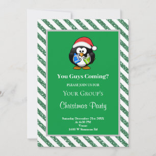 Green Glitter Framed Funny Christmas Party Invitation