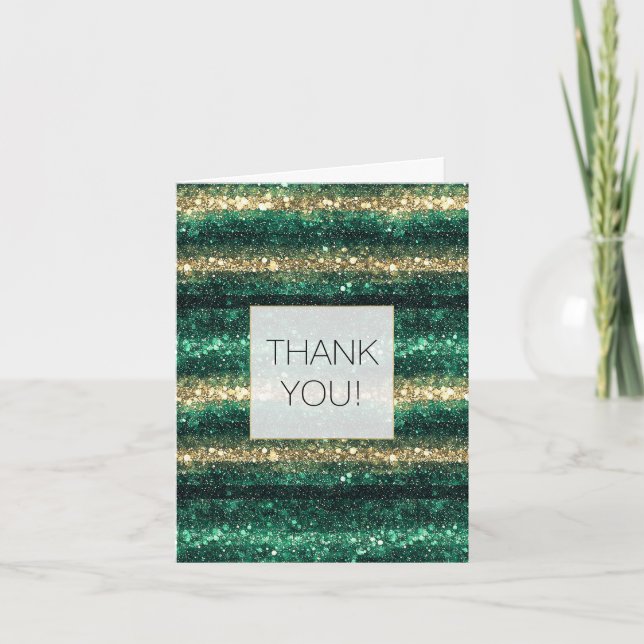 Green Glitter Glam Gold Stripes Thank you (Front)