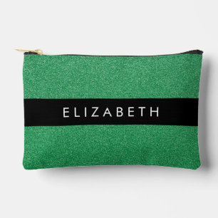 Green Glitter, Glitter Background, Your Name Accessory Pouch