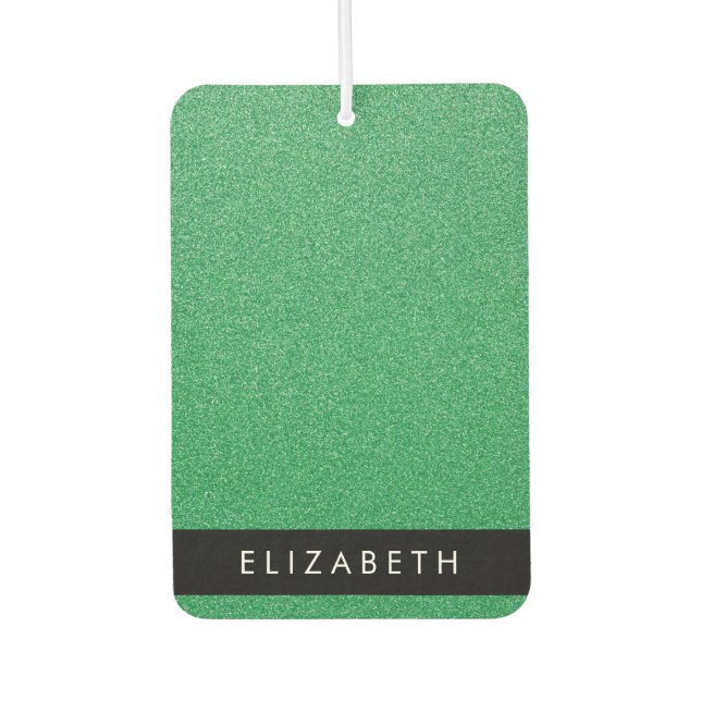 Green Glitter, Glitter Background, Your Name Car Air Freshener (Front)