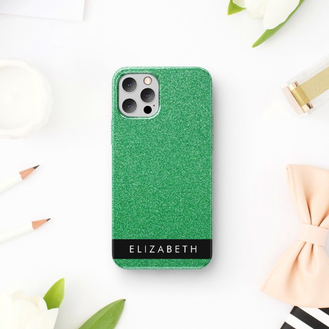 Green Glitter, Glitter Background, Your Name Case-Mate iPhone Case (Creator Uploaded)