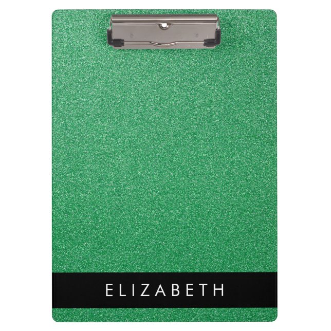 Green Glitter, Glitter Background, Your Name Clipboard (Front)