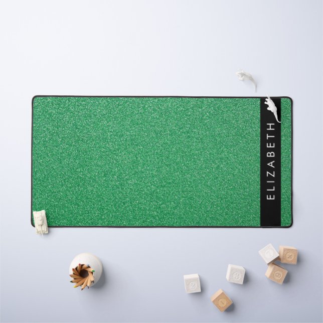 Green Glitter, Glitter Background, Your Name Desk Mat (Kids Table)