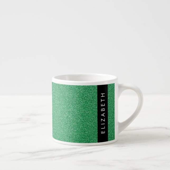Green Glitter, Glitter Background, Your Name Espresso Cup (Right)