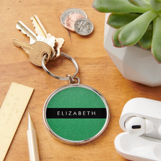 Green Glitter, Glitter Background, Your Name Key Ring (Desk)