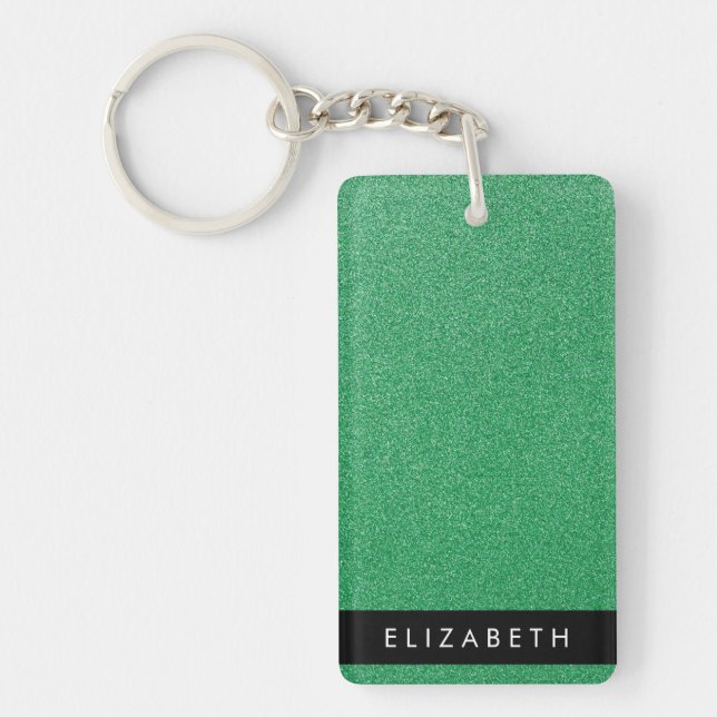 Green Glitter, Glitter Background, Your Name Key Ring (Front)