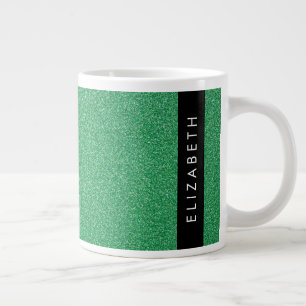 Green Glitter, Glitter Background, Your Name Large Coffee Mug