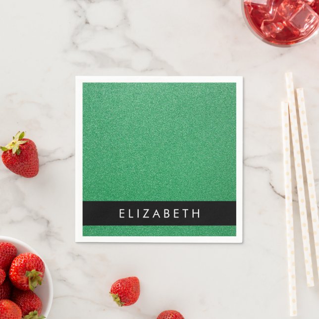 Green Glitter, Glitter Background, Your Name Napkin (Insitu)