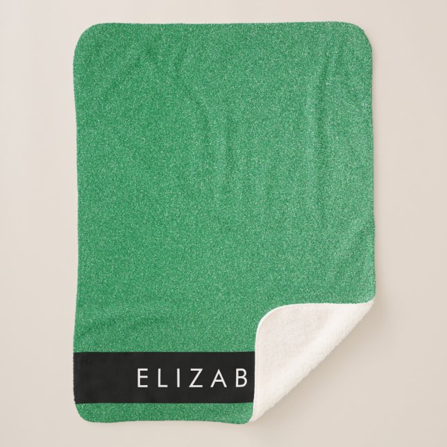 Green Glitter, Glitter Background, Your Name Sherpa Blanket (Front)