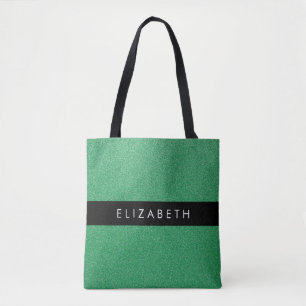 Green Glitter, Glitter Background, Your Name Tote Bag
